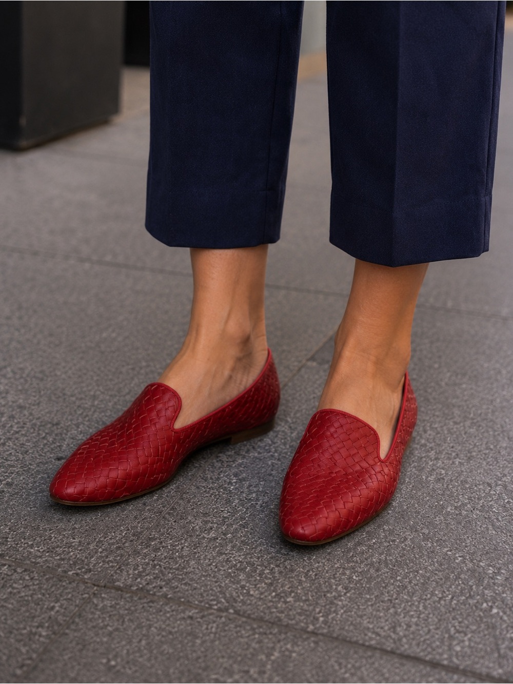 Red Woven Leather Loafers
